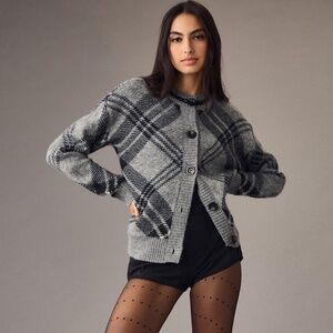 Anthropologie RD Style Plaid Cardigan Sweater - Dark Grey